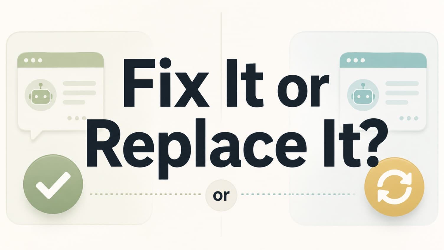 Website chatbot replacement checklist thumbnail showing a local business deciding whether to fix, replace, or remove a chatbot